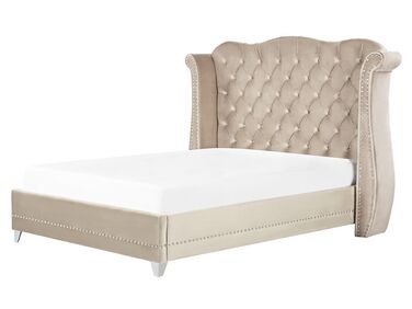 Lit avec sommier Velours AYETTE 160 x 200 cm Beige