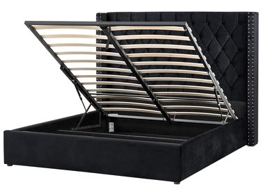 Lit ottoman Velours LUBBON 160 x 200 cm Noir