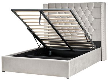 Lit ottoman Velours LUBBON 140 x 200 cm Gris clair