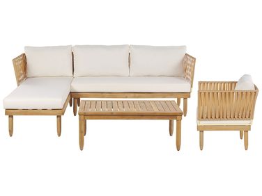 Ensemble de salon de jardin avec table 4 places CREMONA Côté droit Acacia Blanc cassé