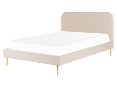 Lit avec sommier Velours FLAYAT 160 x 200 cm Beige clair