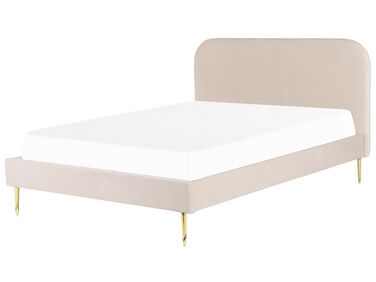 Lit avec sommier Velours FLAYAT 180 x 200 cm Beige clair