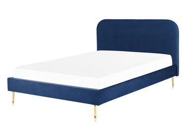 Lit avec sommier Velours FLAYAT 140 x 200 cm Bleu marine