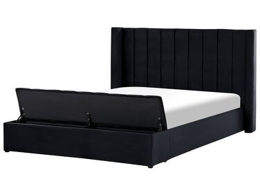 Lit avec banc de rangement Velours NOYERS 180 x 200 cm Noir