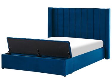 Lit avec banc de rangement Velours NOYERS 140 x 200 cm Bleu marine