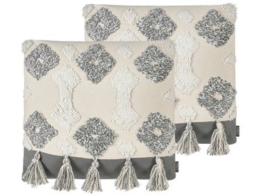 Lot de 2 coussins décoratifs ALOCASIA Coton 45 x 45 cm Beige Motif géométrique