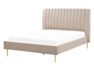 Bed Fluweel MARVILLE 140 x 200 cm Zandbeige