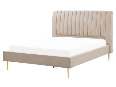 Lit avec sommier Velours MARVILLE 160 x 200 cm Beige sable