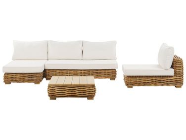 Ensemble de salon de jardin avec table 4 places VARALLO Côté droit Rotin Naturel