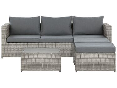 Garden Corner Sofa with Table 5 Seater SABBIA Right Hand Modular PE Rattan Light Grey