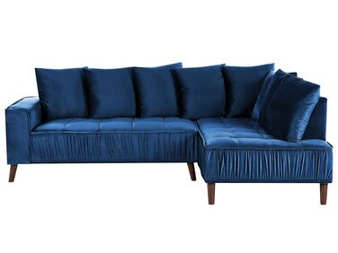Hoekbank 3-zits GRENA Fluweel Marineblauw linkszijdig