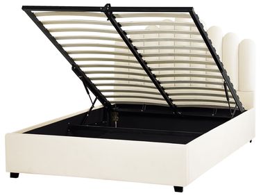 Lit ottoman Velours VINCENNES 140 x 200 cm Blanc cassé