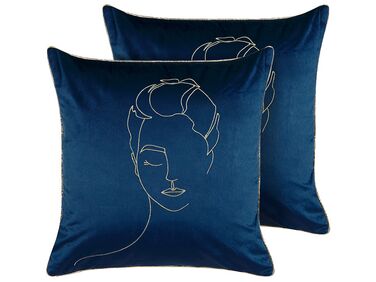 Lot de 2 coussins décoratifs CROCUS Velours 45 x 45 cm Bleu foncé Motif abstrait