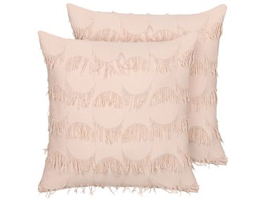 Set of 2 Decorative Cushions AGASTACHE 45 x 45 cm Pink Geometric Pattern