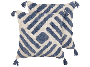 Lot de 2 coussins décoratifs JACARANDA Coton 45 x 45 cm Bleu Motif géométrique