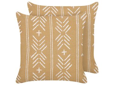 Set of 2 Decorative Cushions BANYAN Cotton 45 x 45 cm Sand Beige Geometric Pattern