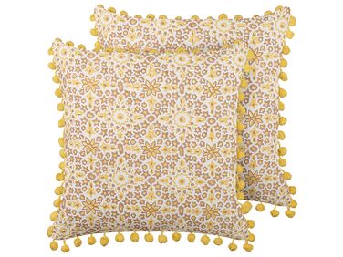 Set of 2 Decorative Cushions LYCROIS Cotton 45 x 45 cm Yellow Floral Pattern