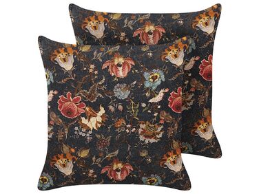 Lot de 2 coussins décoratifs RAMONDA Velours 45 x 45 cm Multicolore Motif floral