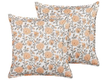 Set of 2 Decorative Cushions MEADIA Cotton 45 x 45 cm Red Floral Pattern