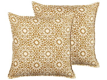 Set of 2 Decorative Cushions CEIBA Cotton 45 x 45 cm Beige Geometric Pattern