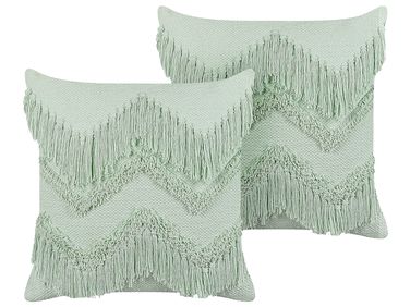 Set of 2 Decorative Cushions BACOPA Cotton 45 x 45 cm Green Chevron Pattern