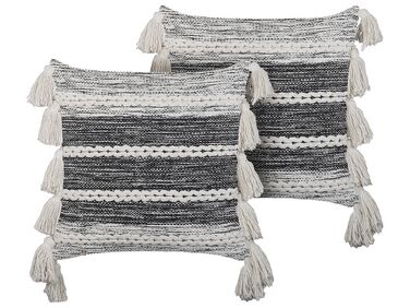 Set of 2 Decorative Cushions ROCHEA Cotton 45 x 45 cm Black Striped