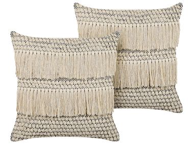 Set of 2 Decorative Cushions IRESINE Cotton 45 x 45 cm Beige Geometric Pattern