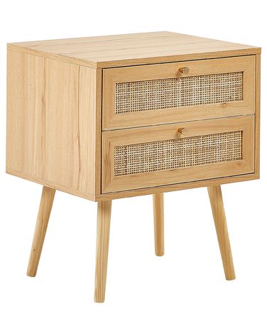 2 Drawer Bedside Table PEROTE Rattan Light Brown