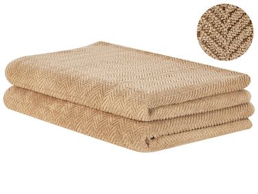 Lot de 2 serviettes MITIARO Tissu éponge Beige sable