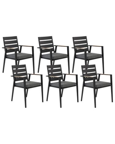 Lot de 6 chaises de jardin avec coussins TAVIANO Métal Noir