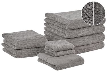 Lot de 9 serviettes MITIARO Tissu éponge Gris