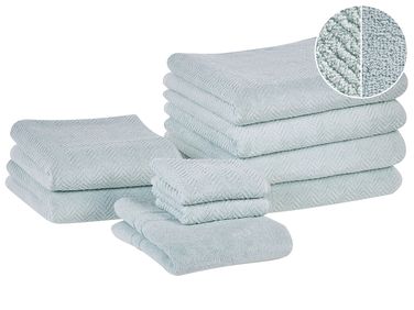 Lot de 9 serviettes MITIARO Tissu éponge Vert menthe