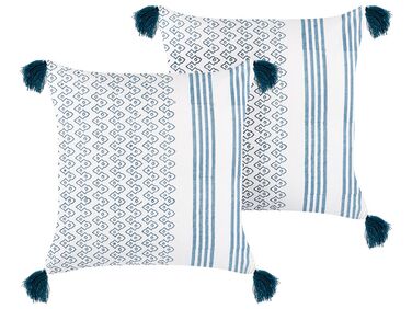 Set of 2 Decorative Cushions TILIA Cotton 45 x 45 cm Blue Geometric Pattern