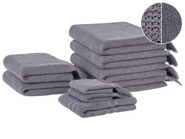 Lot de 9 serviettes ATIU Tissu éponge Gris