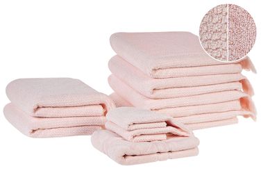 Lot de 9 serviettes ATIU Tissu éponge Rose pastel