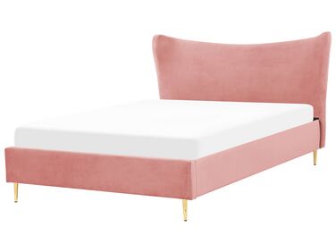 Lit avec sommier Velours CHALEIX 160 x 200 cm Rose pêche
