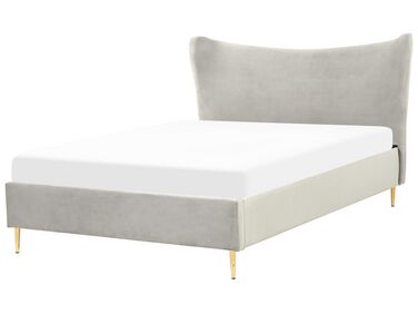 Lit avec sommier Velours CHALEIX 140 x 200 cm Gris clair
