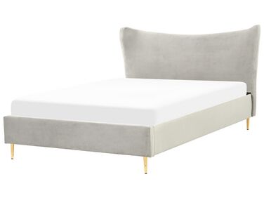 Lit avec sommier Velours CHALEIX 160 x 200 cm Gris clair