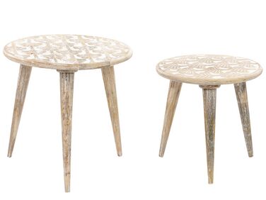 Lot de 2 tables d’appoint HURSI Bois de manguier Marron/blanc