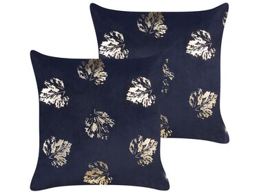 Lot de 2 coussins décoratifs GOLDENROD Velours 45 x 45 cm Noir Motif de plante