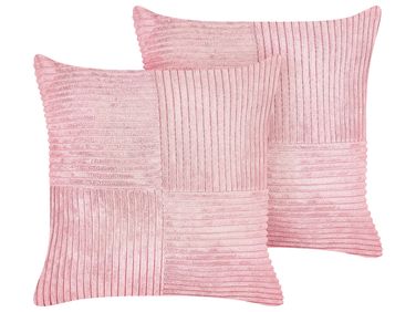 Set of 2 Decorative Cushions MILLET Corduroy 43 x 43 cm Pink Geometric Pattern