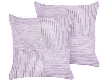 Set of 2 Decorative Cushions MILLET Corduroy 43 x 43 cm Violet Geometric Pattern