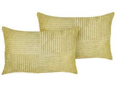 Set of 2 Decorative Cushions MILLET Corduroy 30 x 50 cm Olive Green Geometric Pattern
