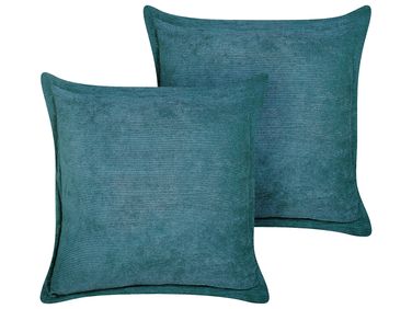 Set of 2 Decorative Cushions ZINNIA Corduroy 43 x 43 cm Teal Solid