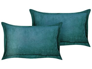 Lot de 2 coussins décoratifs ZINNIA Velours côtelé 47 x 27 cm Bleu paon Unicolore