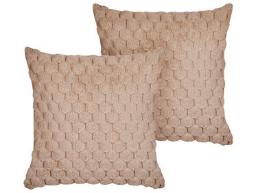 Lot de 2 coussins décoratifs PURSLANE Fourrure synthétique 43 x 43 cm Beige sable Motif géométrique