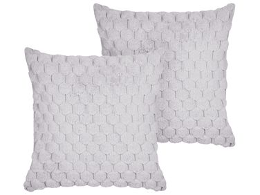 Lot de 2 coussins décoratifs PURSLANE Fourrure synthétique 43 x 43 cm Gris clair Motif géométrique