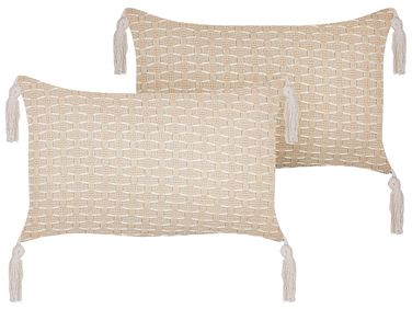 Lot de 2 coussins décoratifs HAKONE 45 x 25 cm Beige clair Motif géométrique