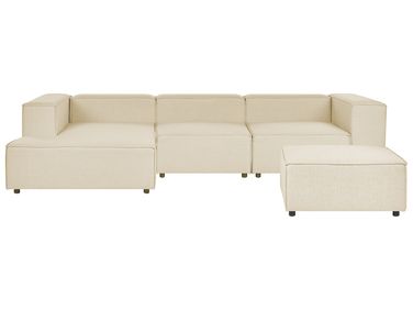 Modulaire hoekbank 3-zits APRICA Kunstlinnen Beige met ottomaan rechtszijdig