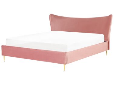 Lit avec sommier Velours CHALEIX 180 x 200 cm Rose pêche